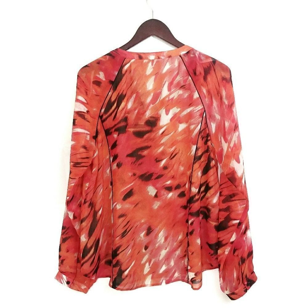 Calvin Klein Geometric Blouse Large Orange & Black Womens - Picture 2 of 5